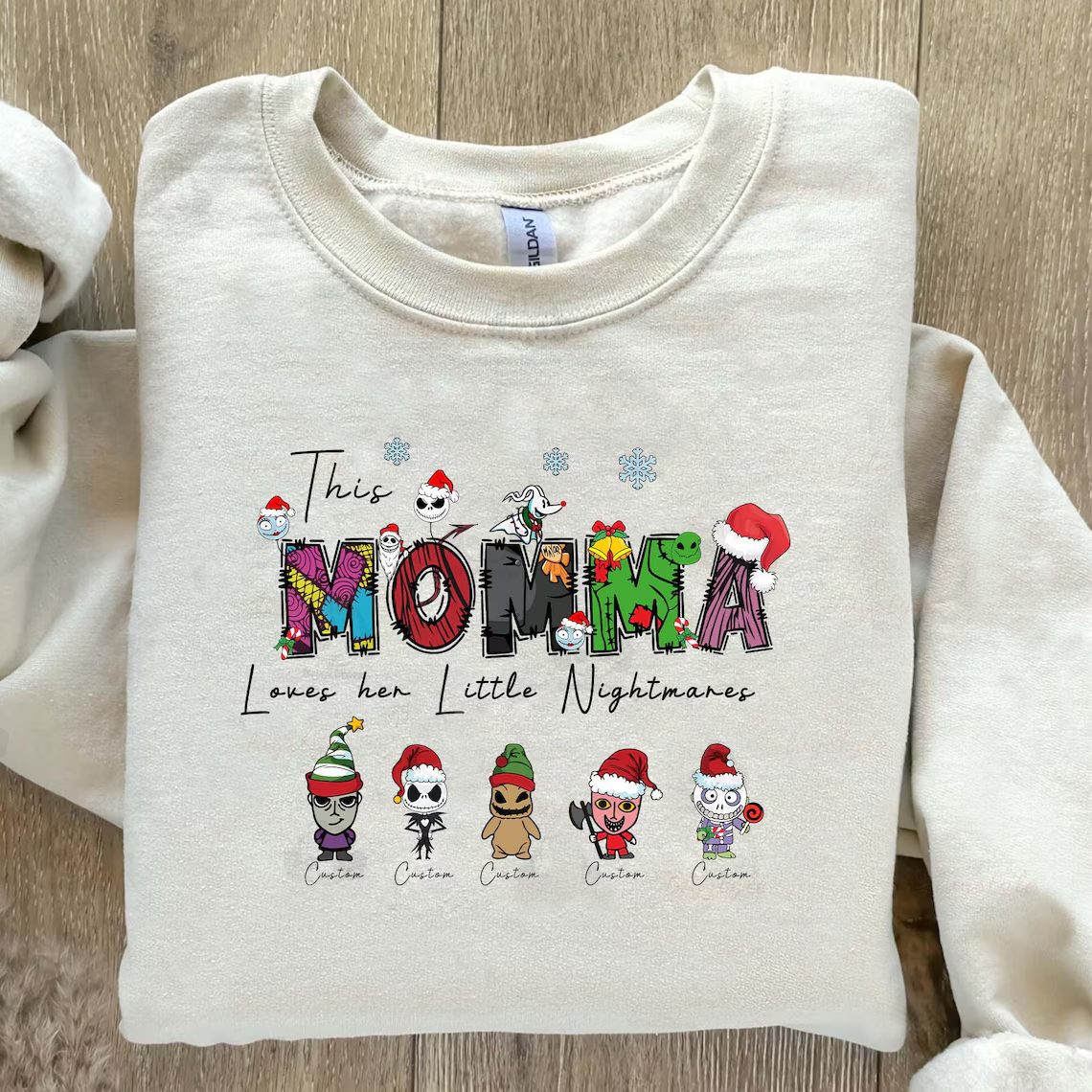 Personalized This Mom Loves Her Little Nightmares Sweatshirt, Custom Nightmare Christmas Mom Shirt With Kids Name, Christmas Family Gift