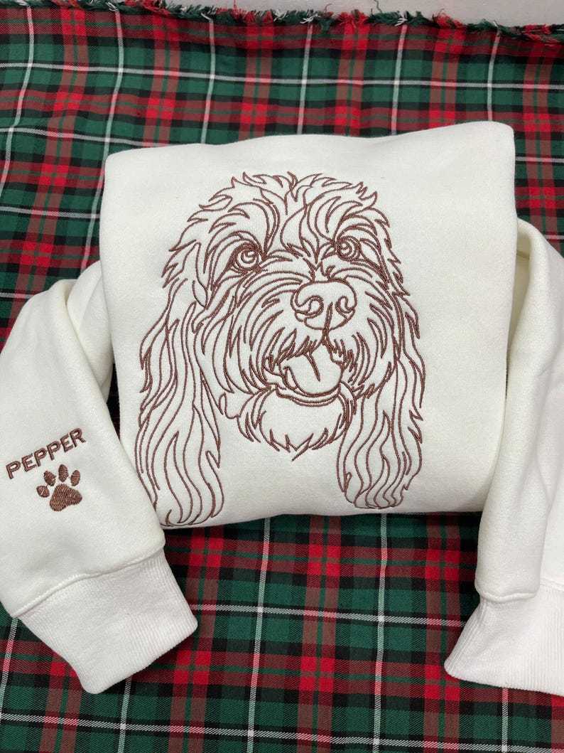 Personalized Pet Portrait Drawing Embroidered Sweatshirt Hoodie T-shirt