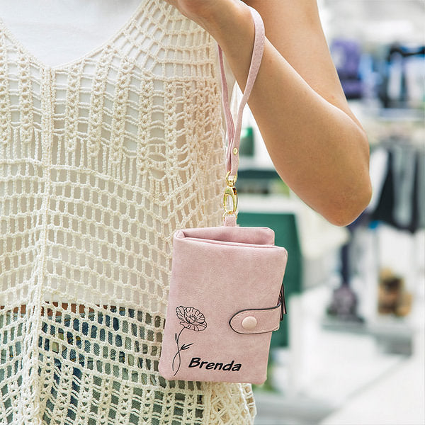 Personalized Tri-Fold Birth Flower Leather Wallet Card Holder Birthday Gift for Woman-ilovevango