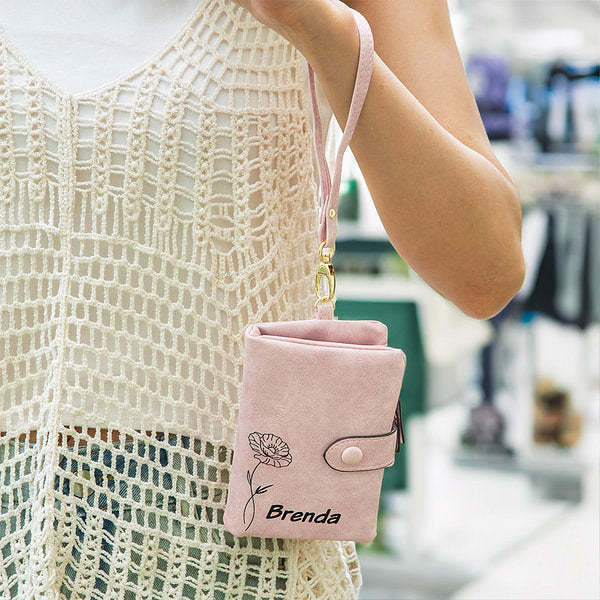 Personalized Tri-Fold Birth Flower Leather Wallet Card Holder Birthday Gift for Woman-ilovevango