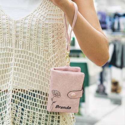 Personalized Tri-Fold Birth Flower Leather Wallet Card Holder Birthday Gift for Woman-ilovevango