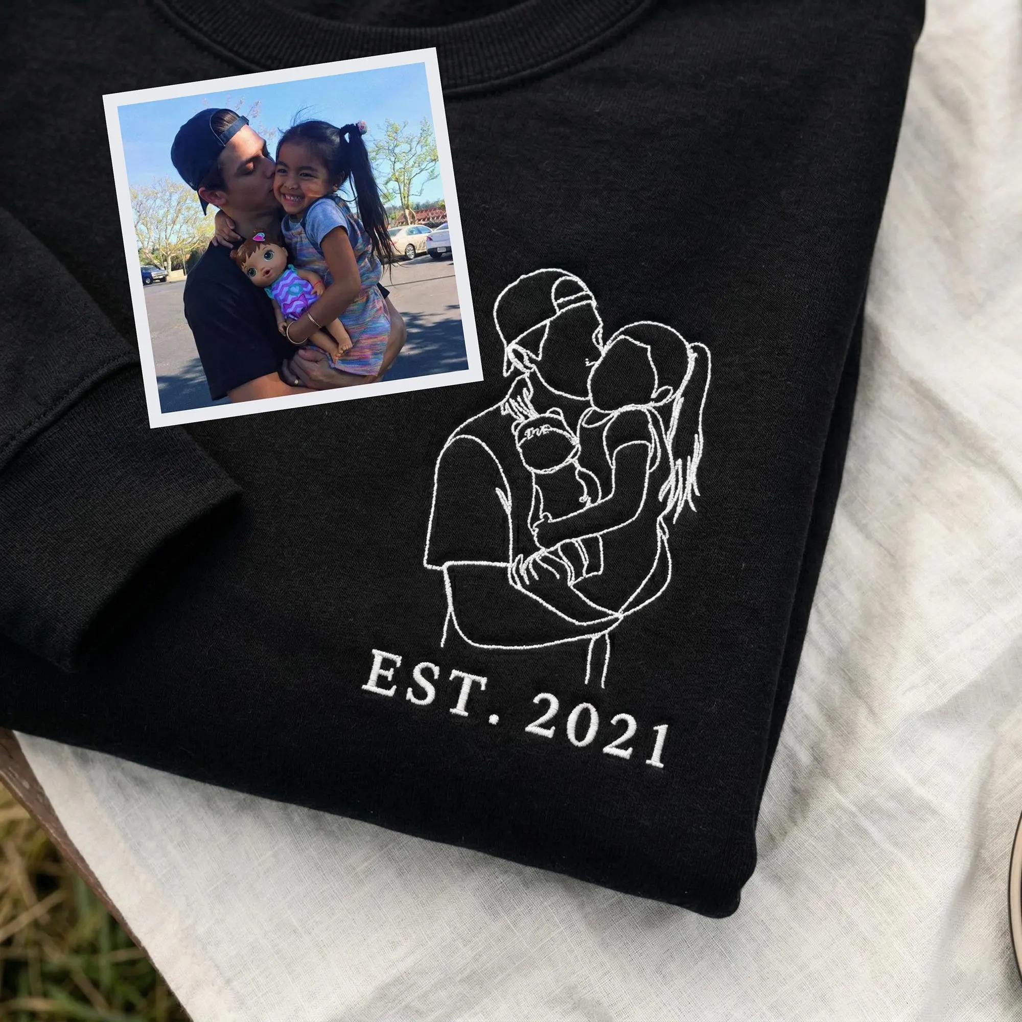 Pamaviva Custom Dad Portrait Outline Embroidered Sweatshirt Personalized Papà Papá Pai Gift