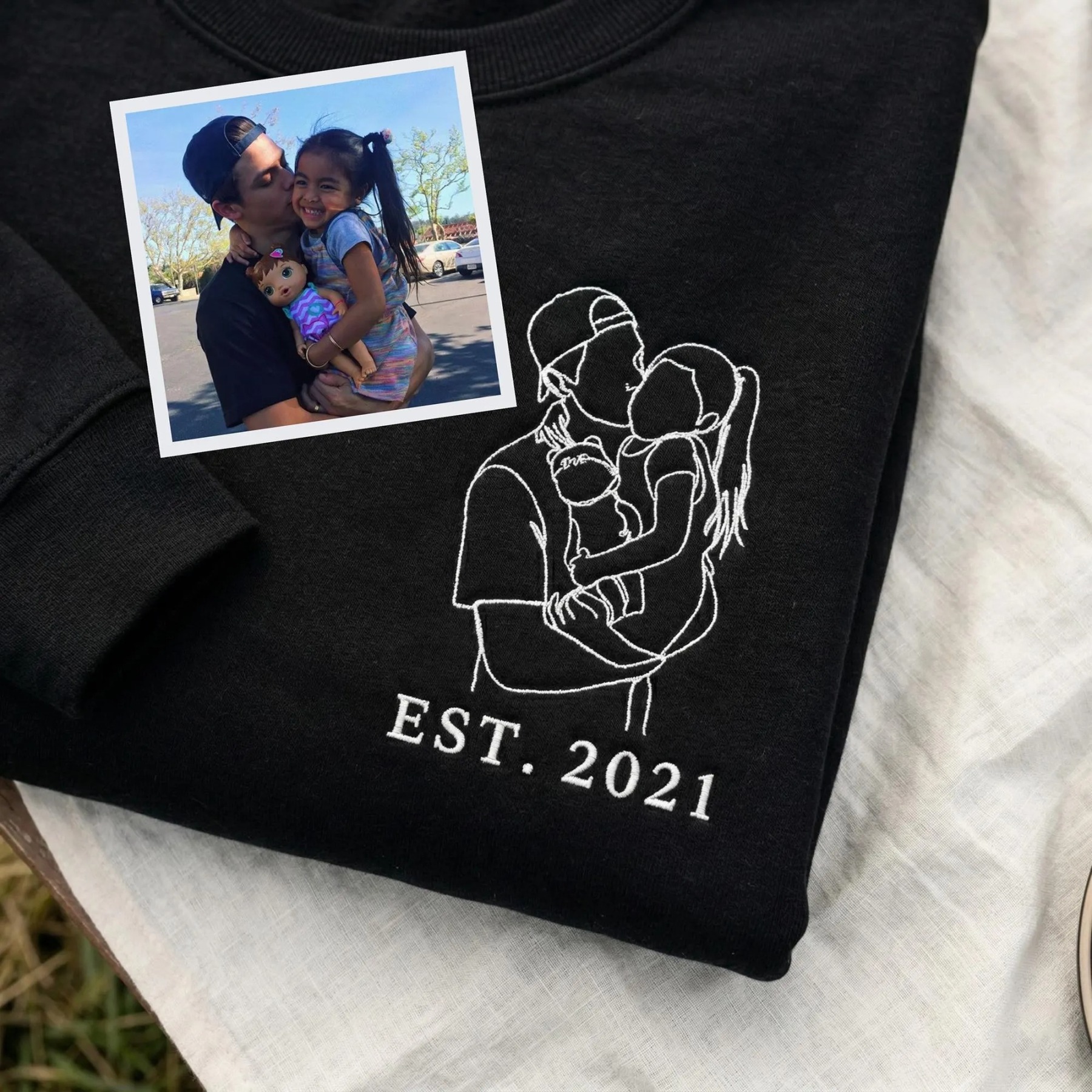 Pamaviva Custom Dad Portrait Outline Embroidered Sweatshirt Personalized Papà Papá Pai Gift