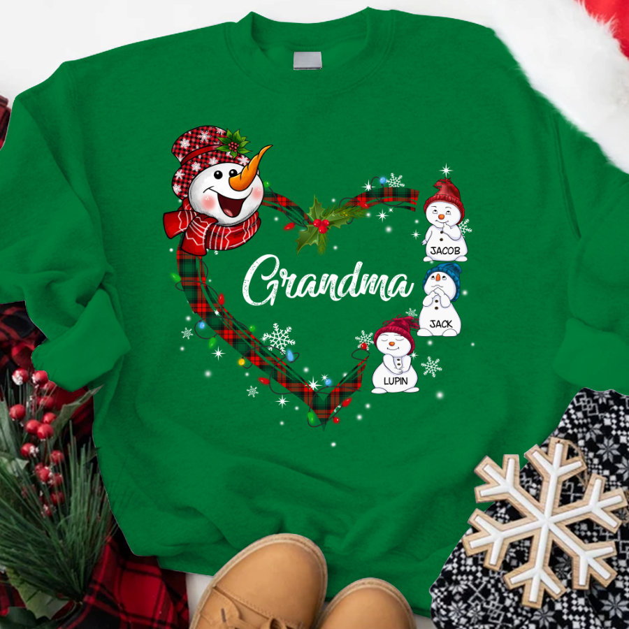 Custom Christmas Grandma Snowman Sweatshirt, Christmas Nana Little Snowmen Sweatshirt