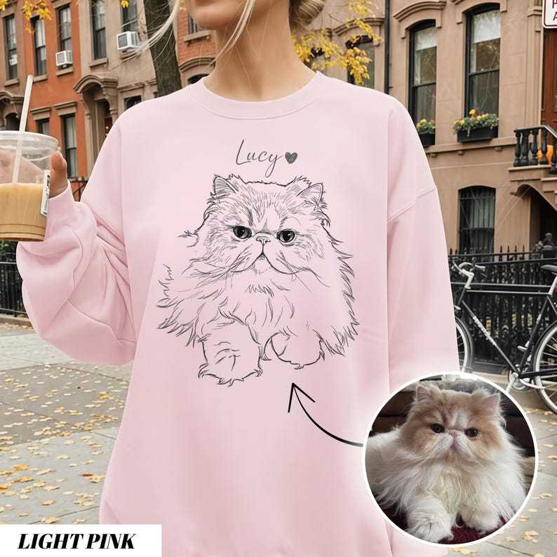 Personalized Pet Portrait from Photo, Custom Dog Cat Drawing Sweatshirt