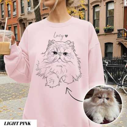 Personalized Pet Portrait from Photo, Custom Dog Cat Drawing Sweatshirt