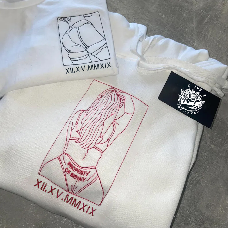 Custom Embroidered Sweatshirt – Personalized Sexy Portrait & Roman Numerals for Him