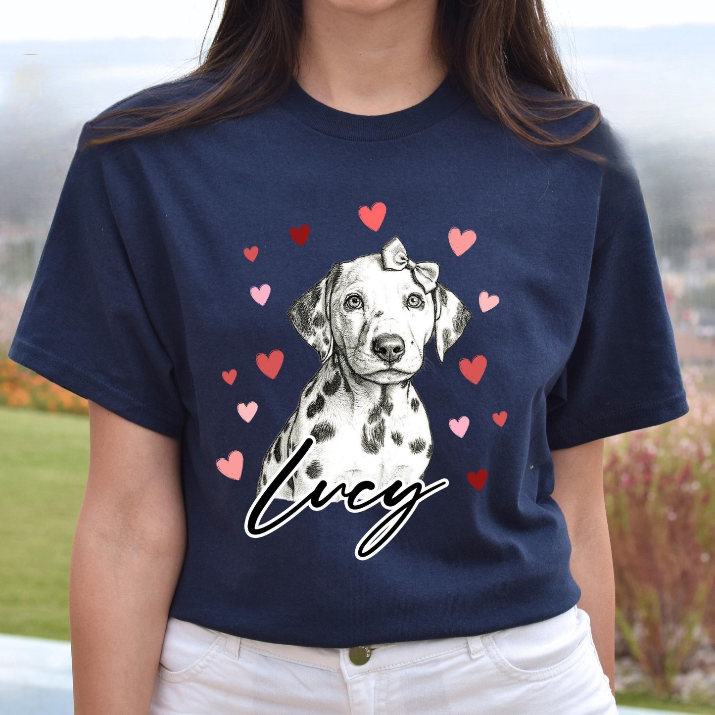 Custom Dog Heart Printed Shirt with Photo, Valentine Dog Sweatshirt Dog Mom Tee