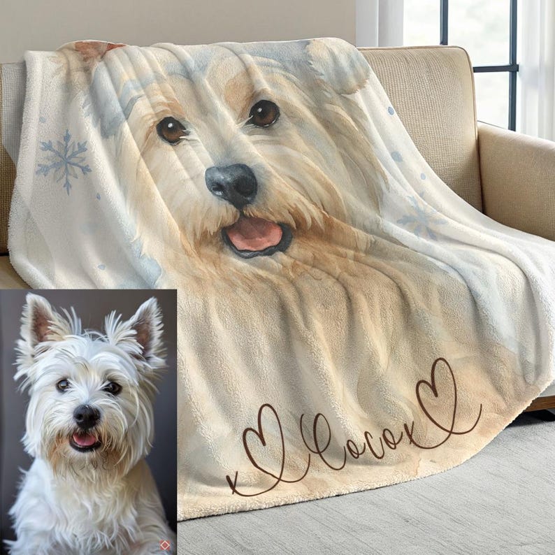 Personalized Pet Blanket with Watercolor Snowflake Design