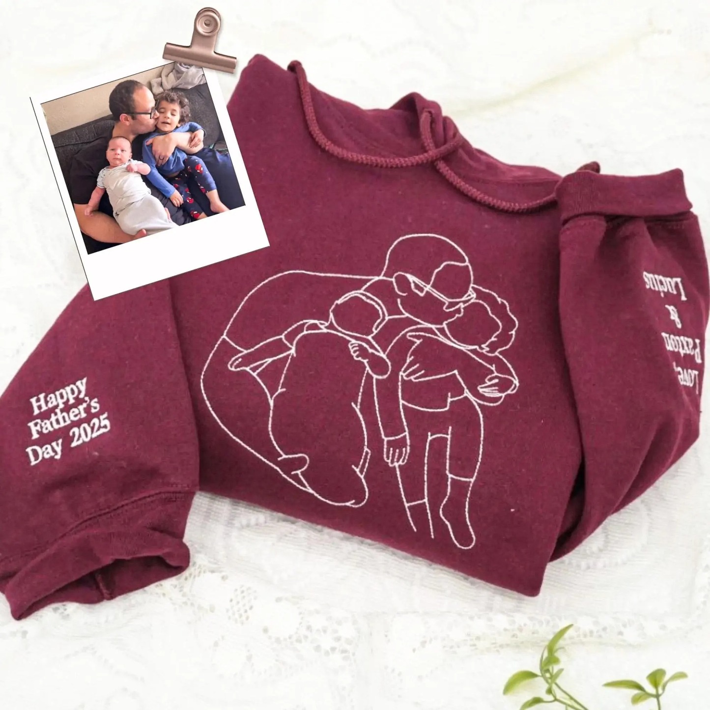 Pamaviva Custom Dad Portrait Outline Embroidered Sweatshirt Personalized Papà Papá Pai Gift