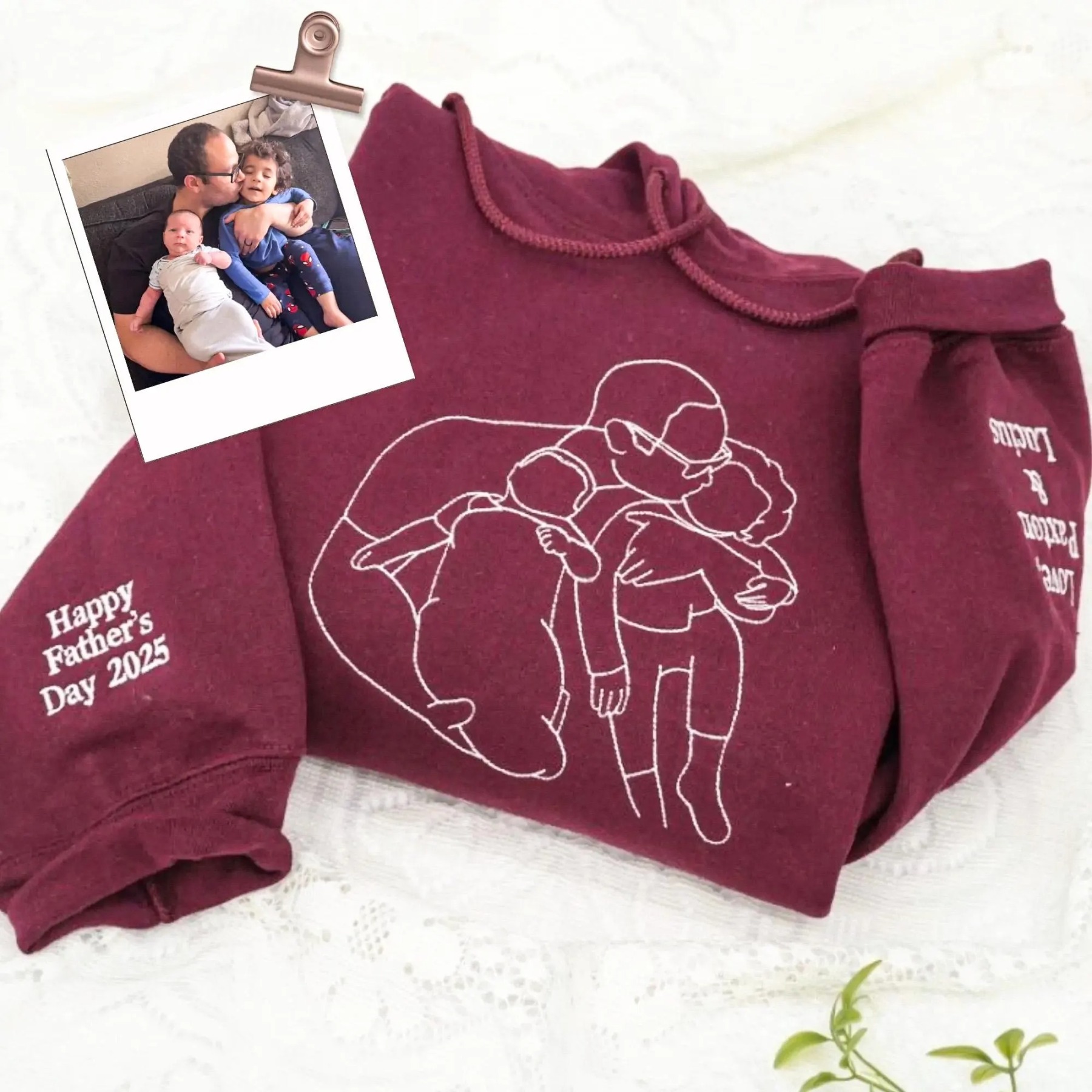 Pamaviva Custom Dad Portrait Outline Embroidered Sweatshirt Personalized Papà Papá Pai Gift