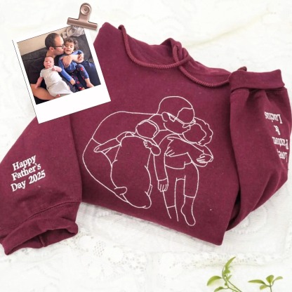 Pamaviva Custom Dad Portrait Outline Embroidered Sweatshirt Personalized Papà Papá Pai Gift