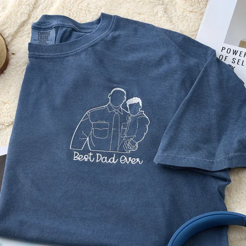 Pamaviva Custom Dad Portrait Outline Embroidered Sweatshirt Personalized Papà Papá Pai Gift