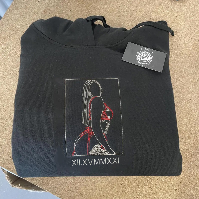 Custom Embroidered Sweatshirt – Personalized Sexy Portrait & Roman Numerals for Him