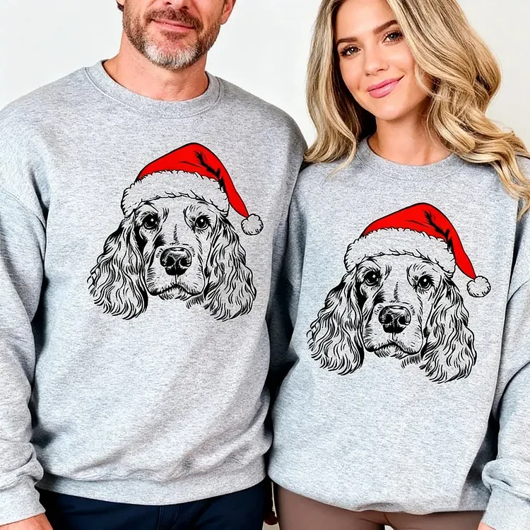 Custom Pet Christmas Sweatshirt - Personalized Dog/Cat Santa Hat Graphic Crewneck