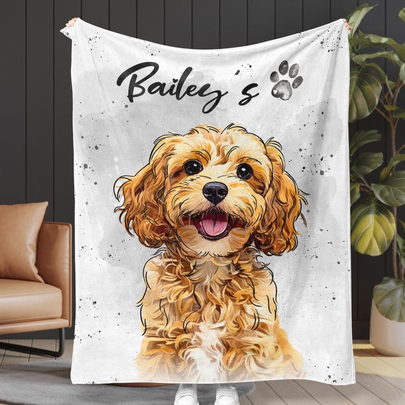Personalized Pet Photo Portrait Blanket, Dog Portrait Christmas Blanket