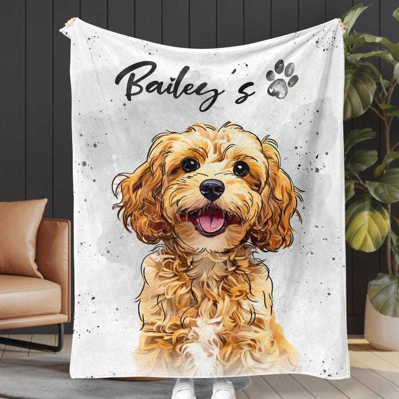 Personalized Pet Photo Portrait Blanket, Dog Portrait Christmas Blanket