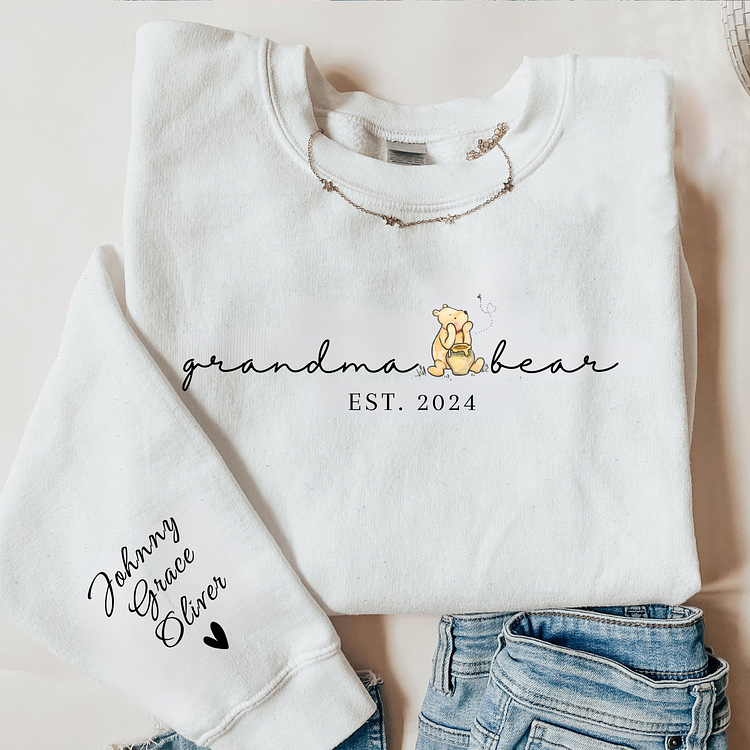 Custom Mama Bear Shirt with Kid Name on Sleeve,Mothers Day Gift