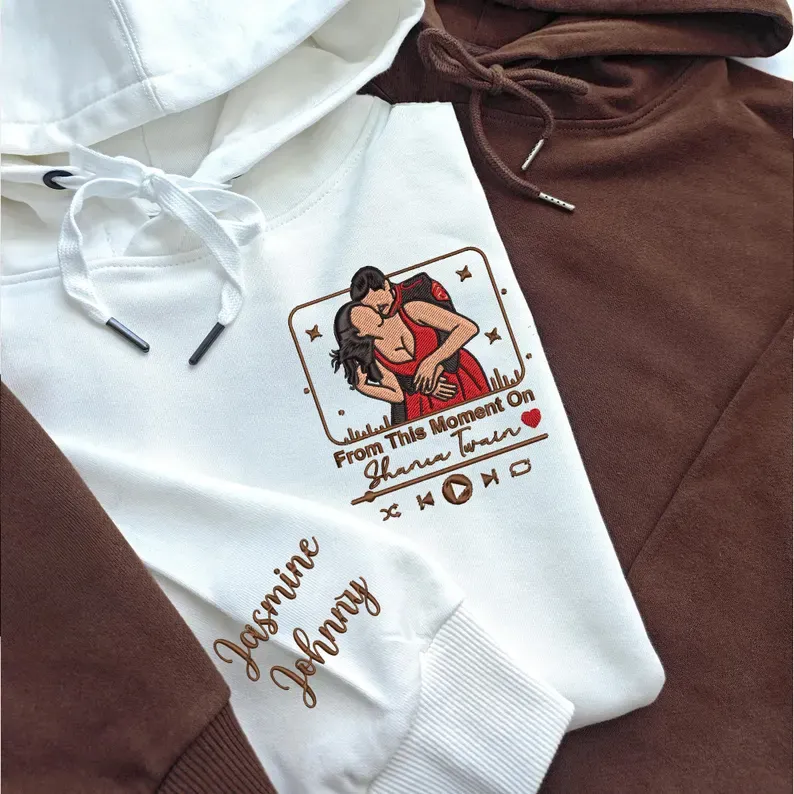 Custom Couple Embroidered Love Song from Photo Hoodie, Couple Valentine Matching Shirts, Couple Anniversary Gift