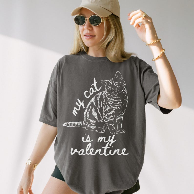 My Cat Is My Valentine Sweatshirt, Custom Cat Photo Line Art Retro Valentines Day Shirt