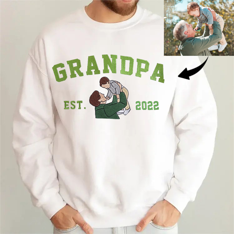 Custom Embroidered Sweatshirt with Photo – Personalized Dad Mama Shirt, Family Name Sweater,Custom Parent Photo Shirt, Est. Year Sweater