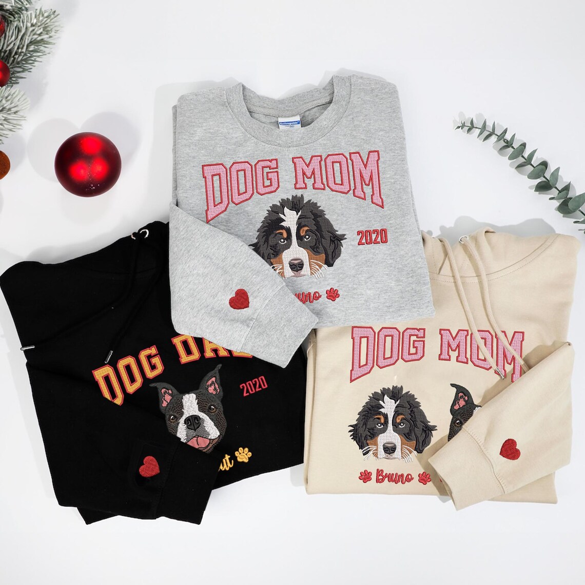 Custom Pet Embroidered Sweatshirt For Dog Mom, XMAS Gift For Pet Owners