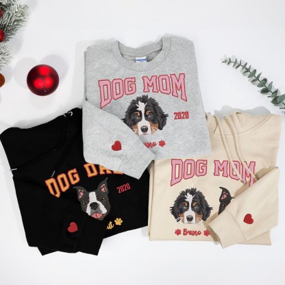 Custom Pet Embroidered Sweatshirt For Dog Mom, XMAS Gift For Pet Owners