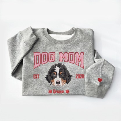 Custom Pet Embroidered Sweatshirt For Dog Mom, XMAS Gift For Pet Owners