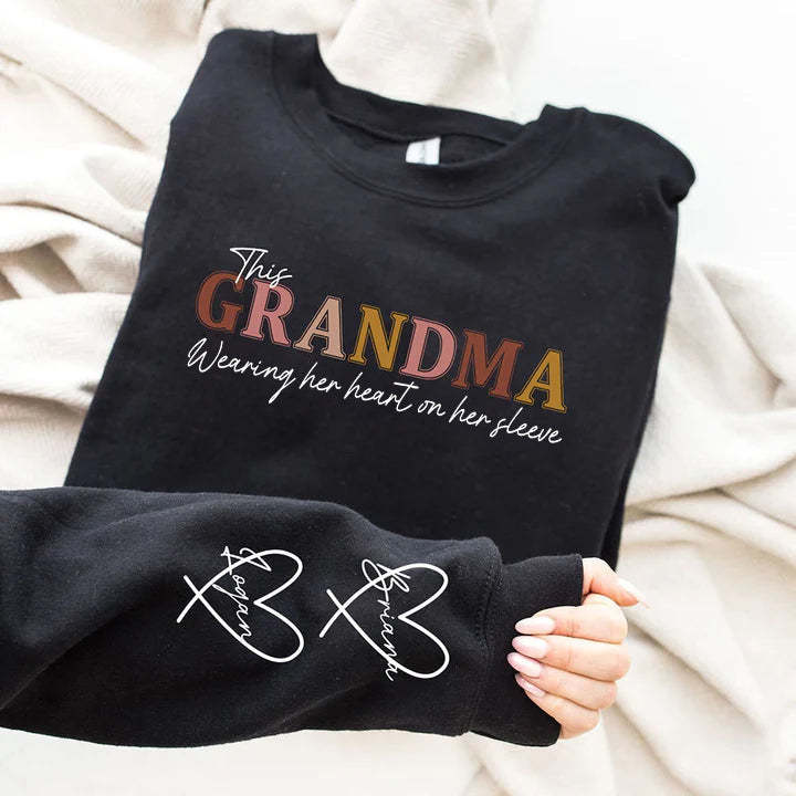 Wear Your Heart on Your Sleeve – Personalized Mama Sweatshirt with Kids’ Names | for Mom and Grandma Gift