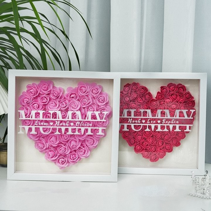 Personalized Mum Flower Shadow Box With Kids Name