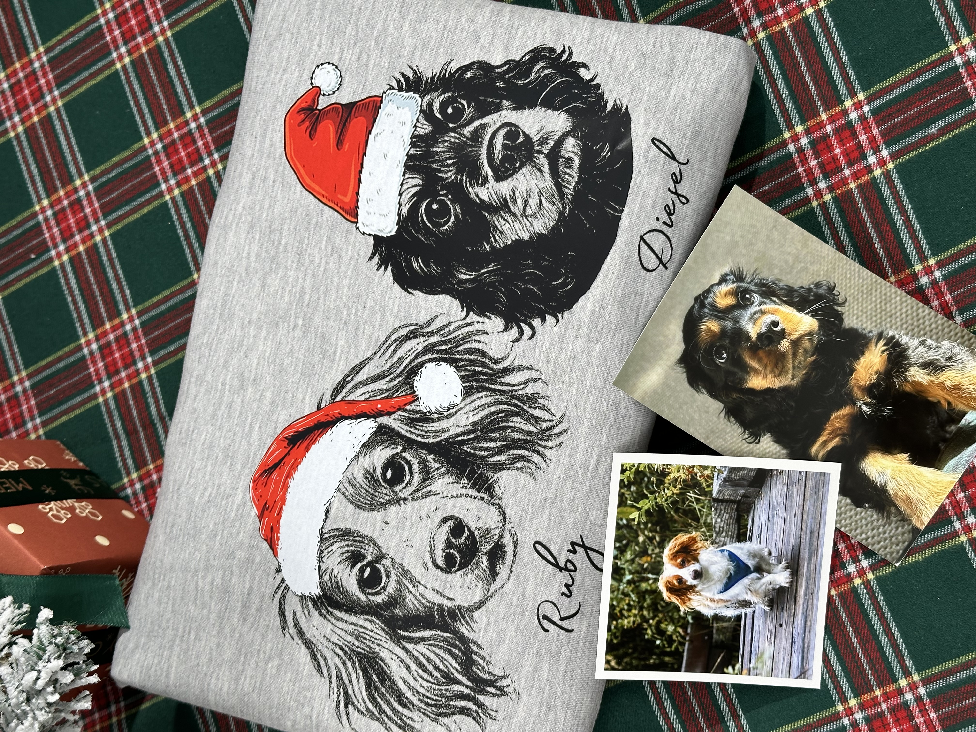 PetFiestas® Custom Dog/Cat Santa Hat Graphic Crewneck Sweatshirt Hoodie