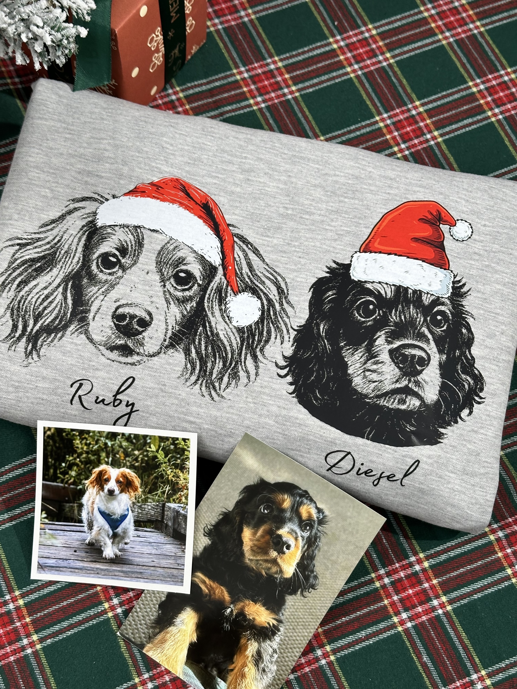 PetFiestas® Custom Dog/Cat Santa Hat Graphic Crewneck Sweatshirt Hoodie