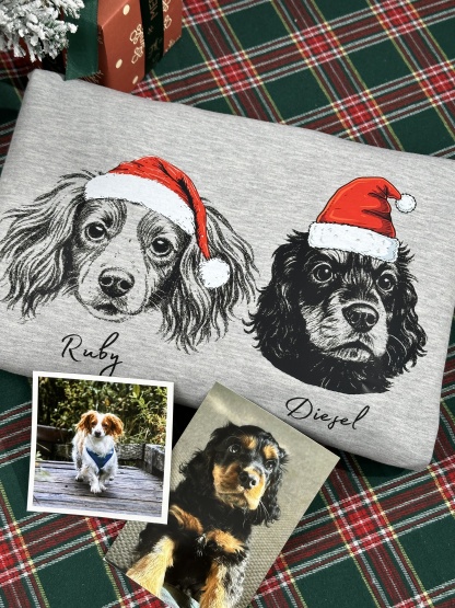 PetFiestas® Custom Dog/Cat Santa Hat Graphic Crewneck Sweatshirt Hoodie
