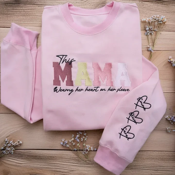 Custom Heart On Sleeve Embroidered Sweatshirt | A Thoughtful Gift For Mum & Grandma