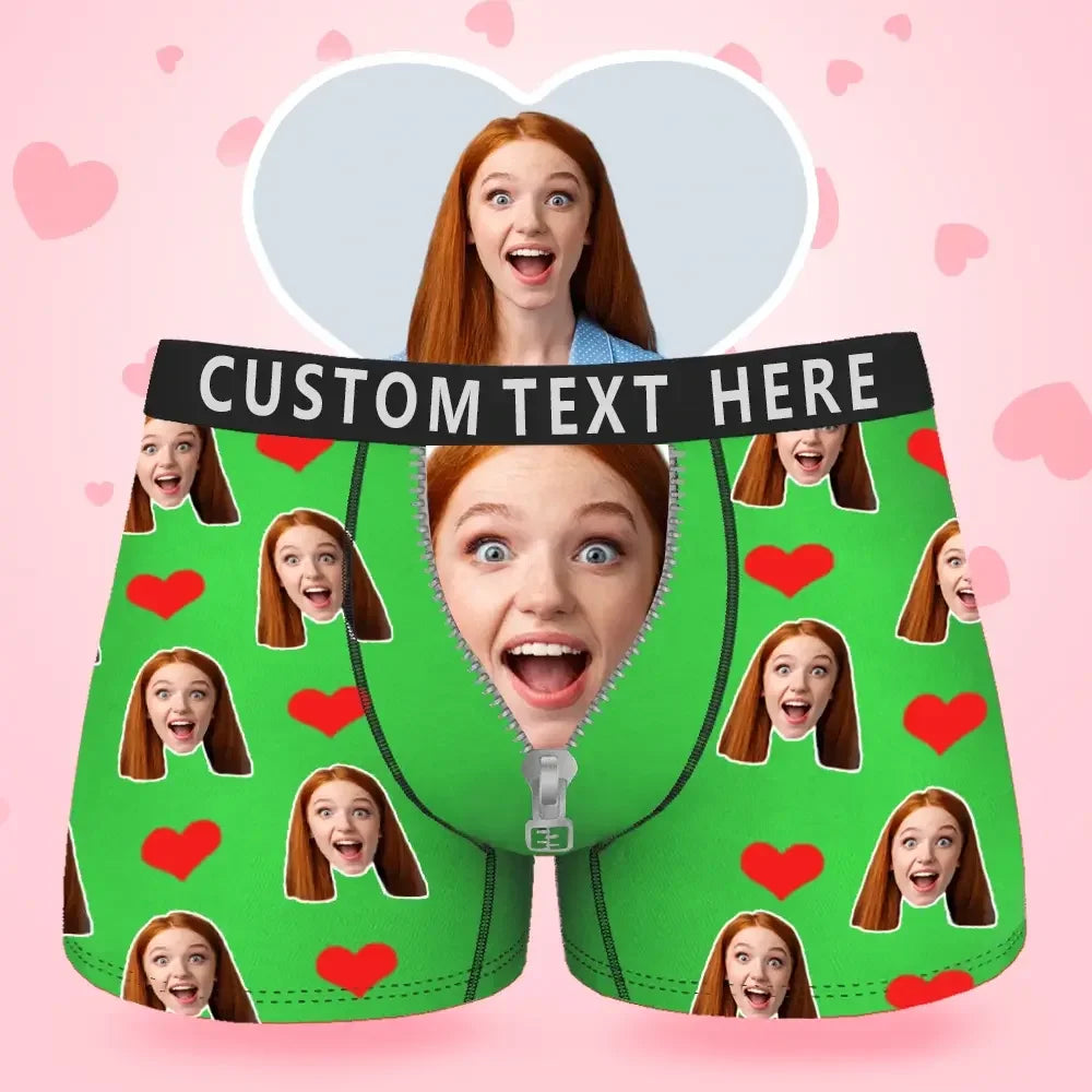 Custom Face Men's Boxer Boxer Briefs I Love You Style Underwear, Birthday Gifts for Husband, Waistband Text Boxer Gift-ilovevango