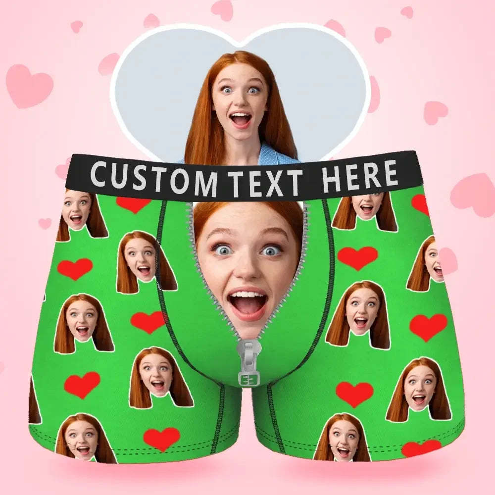 Custom Face Men's Boxer Boxer Briefs I Love You Style Underwear, Birthday Gifts for Husband, Waistband Text Boxer Gift-ilovevango