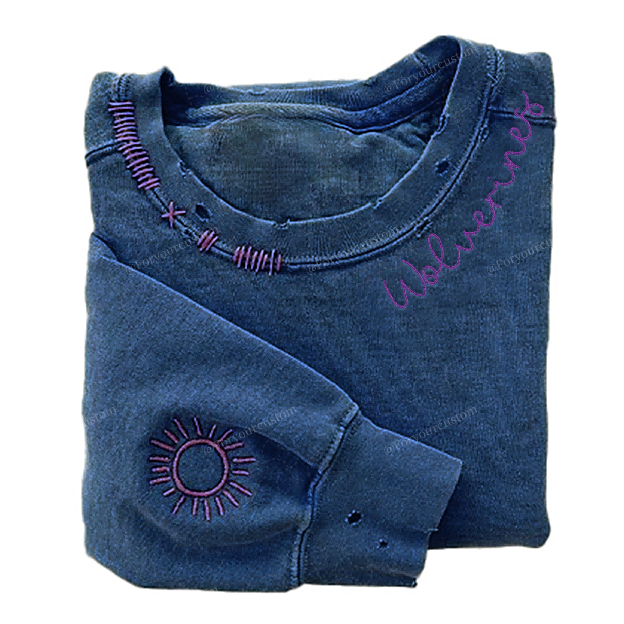 VINTAGE CUSTOM CREW-Custom Embroidered Hand Distressed Crew Neck Sweatshirt