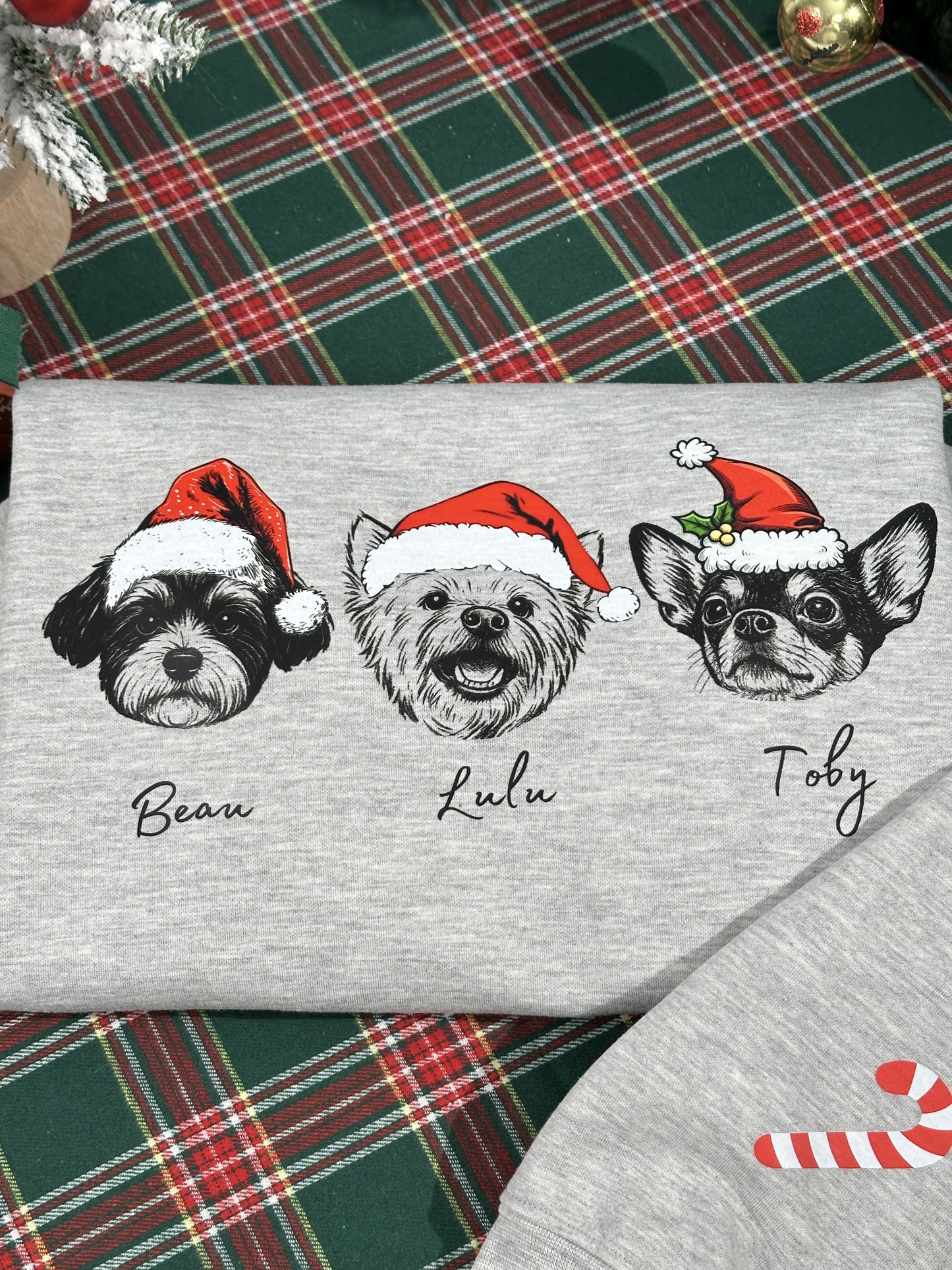 PetFiestas® Custom Dog/Cat Santa Hat Graphic Crewneck Sweatshirt Hoodie