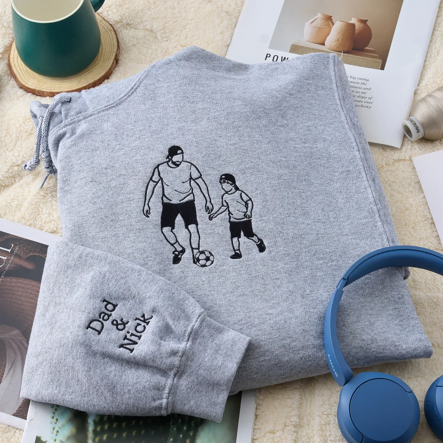 Pamaviva Custom Dad Portrait Outline Embroidered Sweatshirt Personalized Papà Papá Pai Gift