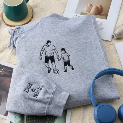 Pamaviva Custom Dad Portrait Outline Embroidered Sweatshirt Personalized Papà Papá Pai Gift