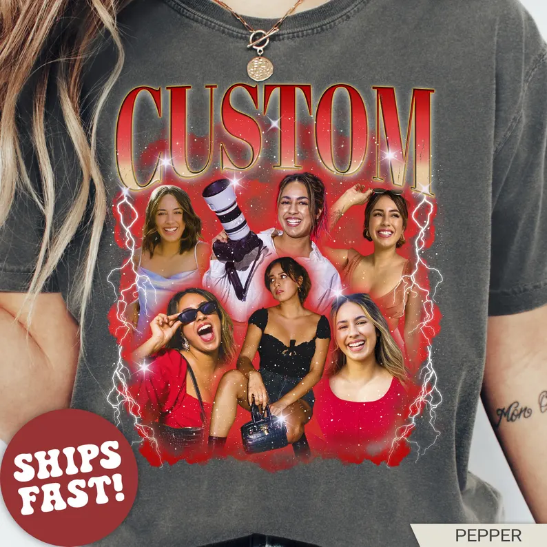 Custom Photo Vintage Graphic 90s T-shirt, Custom Bootleg Rap Tee