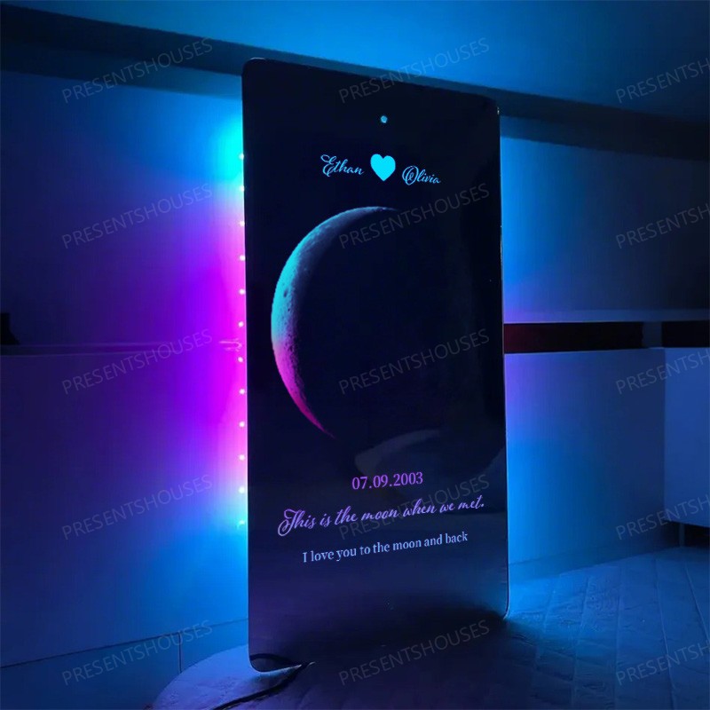 🌙For Lover🌙Custom Couple Anniversary Moon Phase Mirror Light - Romantic Valentine's Day Gift
