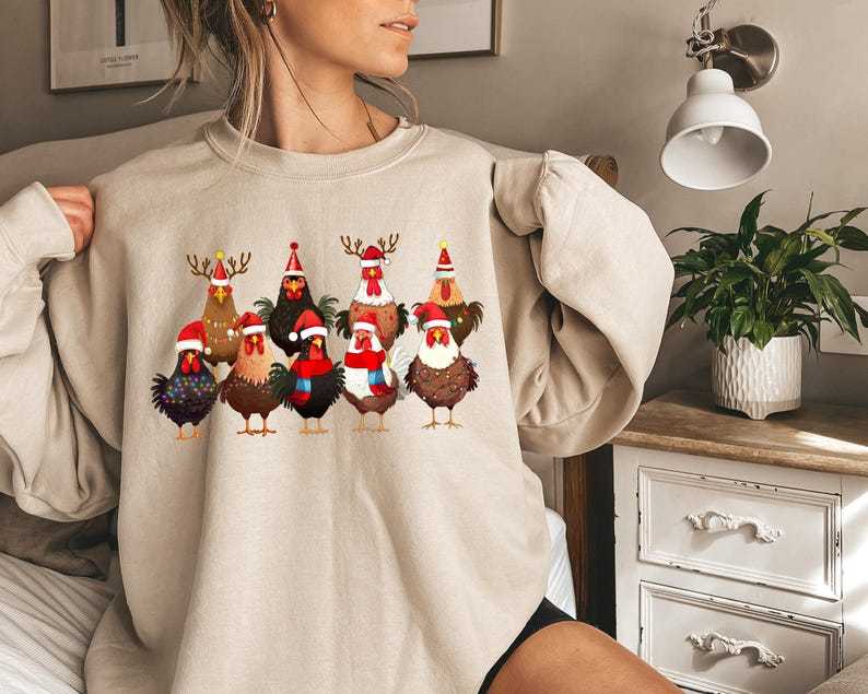 Сute Christmas Chickens Sweatshirt Christmas Farm Animals Sweatshirt