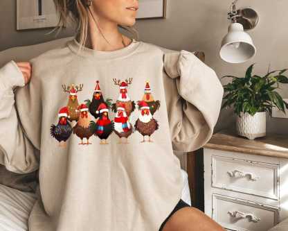 Сute Christmas Chickens Sweatshirt Christmas Farm Animals Sweatshirt