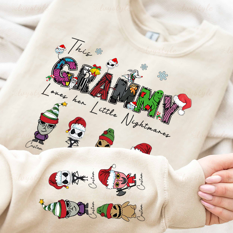 Personalized This Mom Loves Her Little Nightmares Sweatshirt, Custom Nightmare Christmas Mom Shirt With Kids Name, Christmas Family Gift