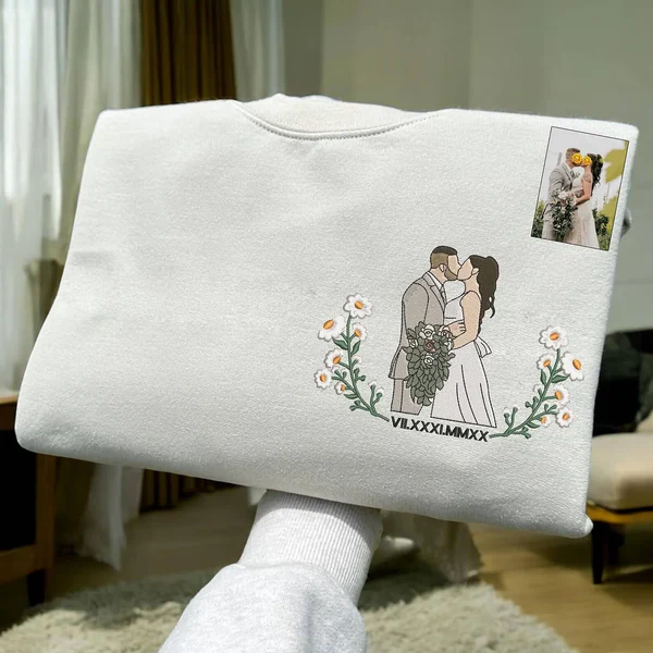 Blooming With Love – Custom Embroidered Birthday Flower Portrait from Photo Sweatshirt Hoodie, Perfect Gift for Mom, Dad & Family