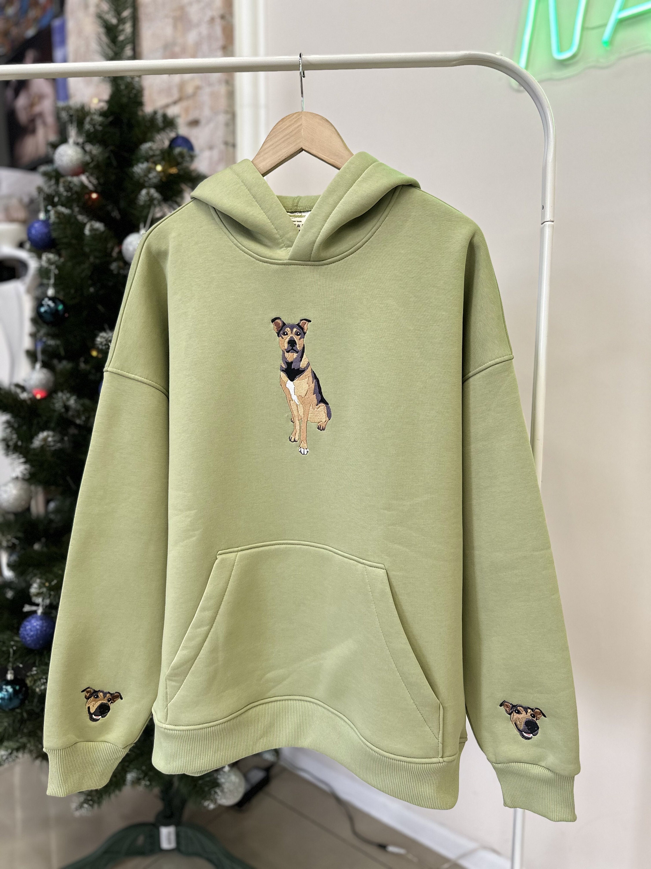 Custom Embroidered Pet On Chest And Sleeve Photo Portrait Hoodie Sweatshirt T-shirt