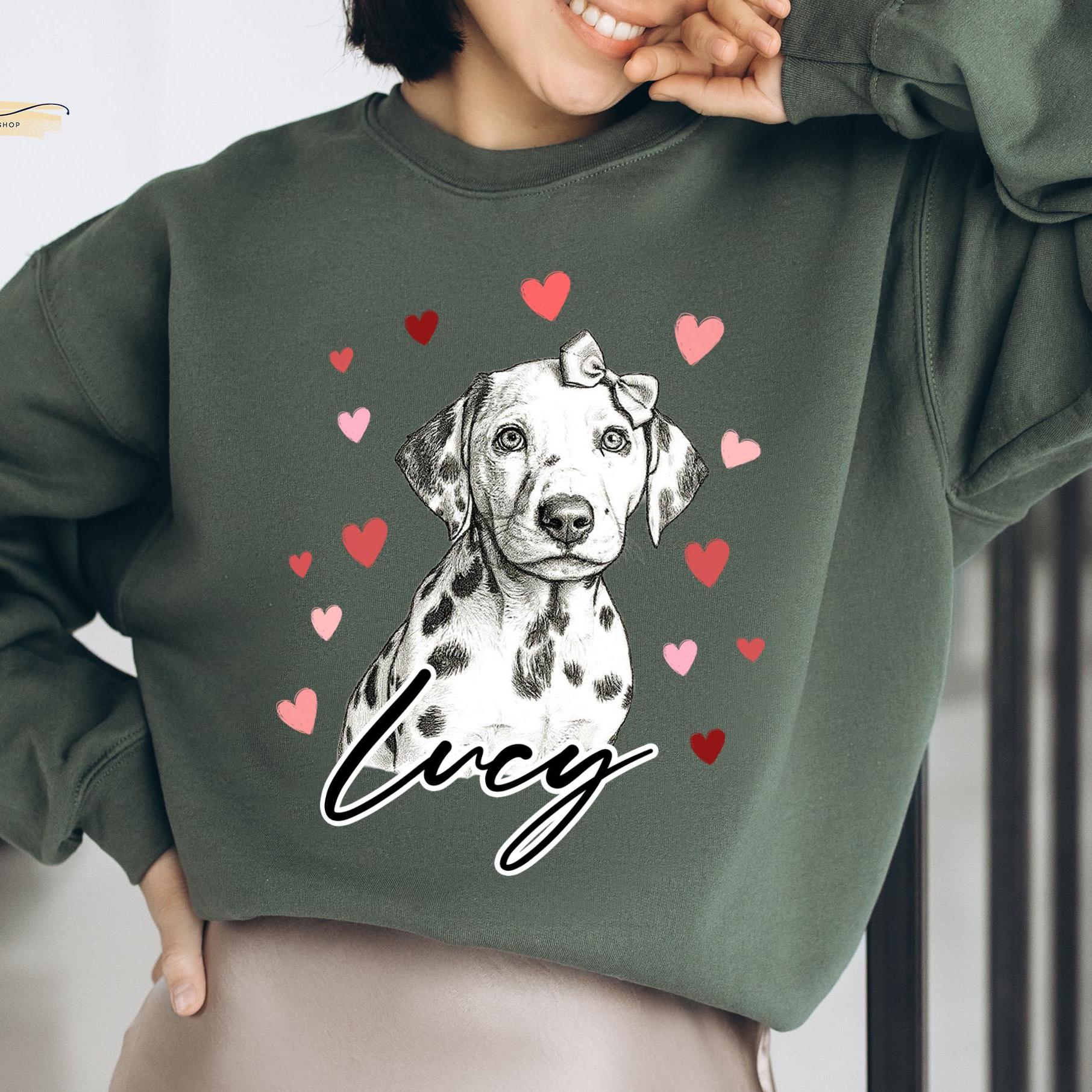 Custom Dog Heart Printed Shirt with Photo, Valentine Dog Sweatshirt Dog Mom Tee