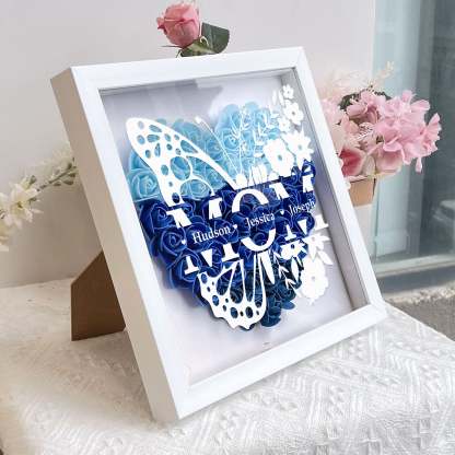 Personalized Butterfly Version Flower Shadow Box - Gift For Mum Custom Children Names