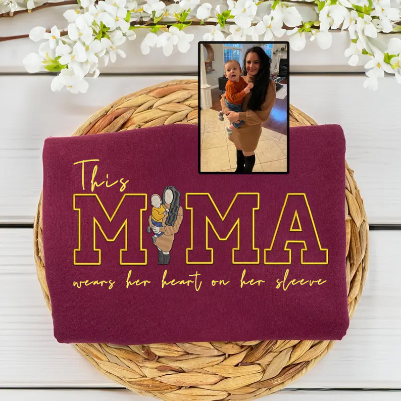 Mom Wears Her Heart on Her Sleeves: Custom Photo T-Shirt & Sweatshirt for Mama